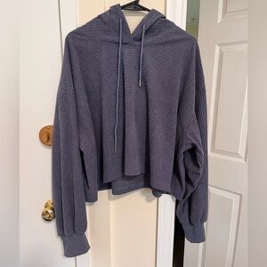 Cider Blue Textured Cropped Hoodie